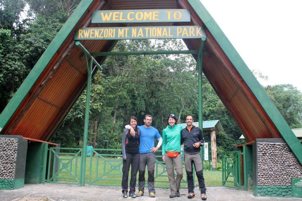 Guests at the entrance of Rwenzori Mountain National Park.